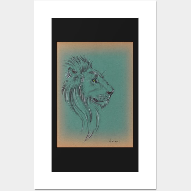 "Lion" - Prisma pencil drawing on vintage paper Wall Art by tranquilwaters